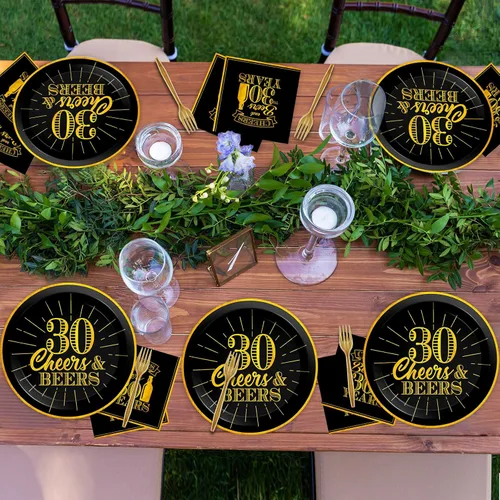 Miniatura 5 de Juego de 96 platos y servilletas para cumpleaños de 30 años, suministros de fiesta, saludos a los 30 años, decoraciones de cumpleaños para hombres