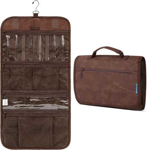 Miniatura 13 de PAVILIA - Neceser colgante para mujer y hombre, kit de viaje plegable organizador de artículos de tocador, bolsa de cosméticos enrollable, estuche
