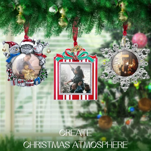 Miniatura 2 de Adornos de árbol de Navidad Laraine – Juego de 3 piezas colgantes decorativos, regalo de recuerdo navideño 2025, colgante con inserto de marco