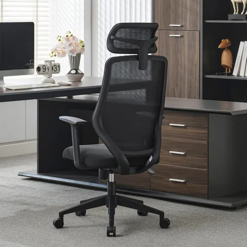 Miniatura 6 de Okeysen Silla de oficina ergonómica de malla, silla giratoria de computadora con respaldo alto con reposacabezas ajustable 2D, soporte lumbar