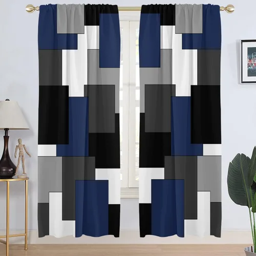 Miniatura 13 de AAtter Cortina de Ventana Verde Azulado y Negro Turquesa Aguamarina Gris Blanco Abstracto Moderno Oscuro Masculino Sala de Estar Dormitorio Cortinas