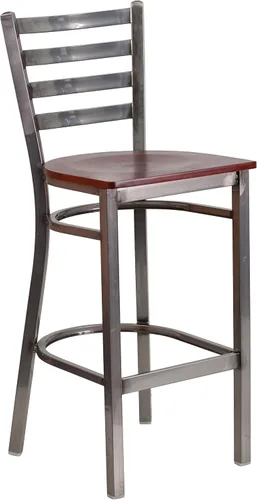 Miniatura 13 de Flash Furniture HERCULES Series - Taburete de bar de metal con revestimiento transparente para restaurante, asiento de madera de cerezo Asiento