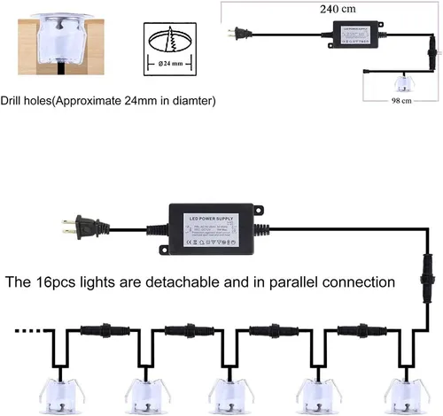 Miniatura 6 de Tomshine Kit de luces LED empotrables para terraza, paquete de 16 luces de paso de 1.260 in de diámetro para exteriores, impermeables, luces