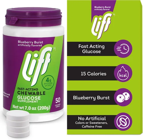 Miniatura 2 de Lift Glucosa, tabletas energéticas masticables de glucosa de acción rápida, arándano, tarro de 50 unidades (paquete de 1)