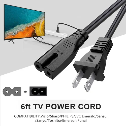 Miniatura 2 de Cable de alimentación polarizado extra largo de 6 pies para Vizio-LED-TV Smart-HDTV E-M-Series Barra de sonido Adaptador de 2 ranuras-AC-Cable