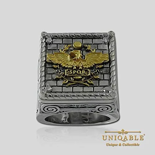 Miniatura 3 de Anillo de plata de ley 925 chapado en oro de 18 quilates con águila imperial romana histórica KTR007
