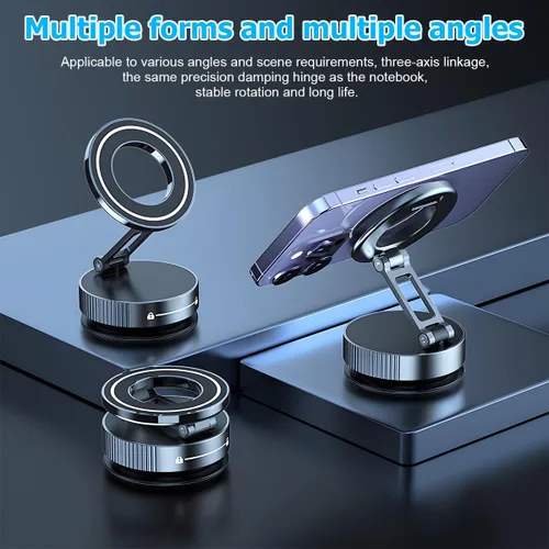 Miniatura 5 de HZEL Soporte magnético para teléfono al vacío para automóvil, soporte plegable para teléfonos inteligentes con ventosa, giratorio de 360°