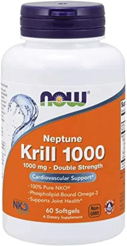 NOW Foods Suplementos, Neptune Krill, doble fuerza 1000 mg, Omega-3 unido a fosfolípidos, 60 cápsulas blandas (paquete de 2)