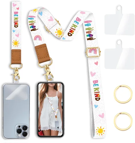 Miniatura 20 de Cordón cruzado para teléfono celular con correa para la muñeca, diseño de flores, para colgar alrededor del cuello, correa floral ajustable