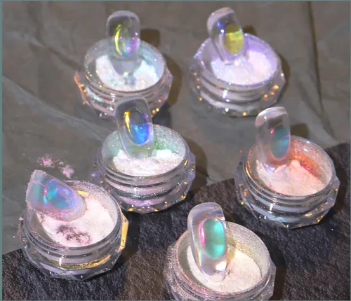 Miniatura 4 de 2 polvos de cromo Aurora para uñas blanco iridiscente, polvo de uñas cromado de sirena, polvo de perlas de uñas camaleón, cromo camaleón, pigmento 2