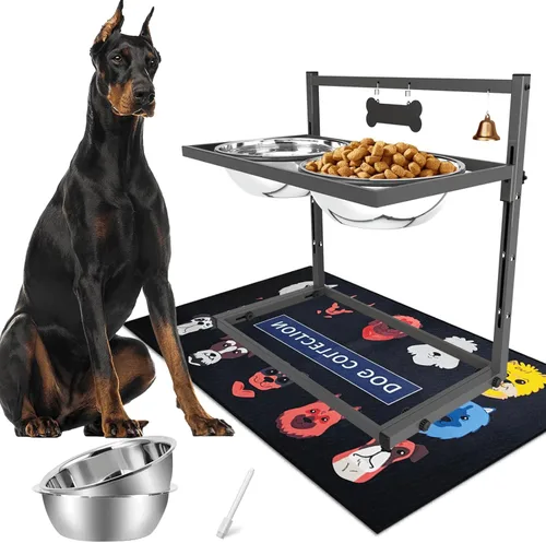 Miniatura 19 de SHAINFUN Soporte elevado para cuenco de perro rosa con dos cuencos de comida de acero inoxidable de 1700ml, comedero de alimentación lenta y Rosa