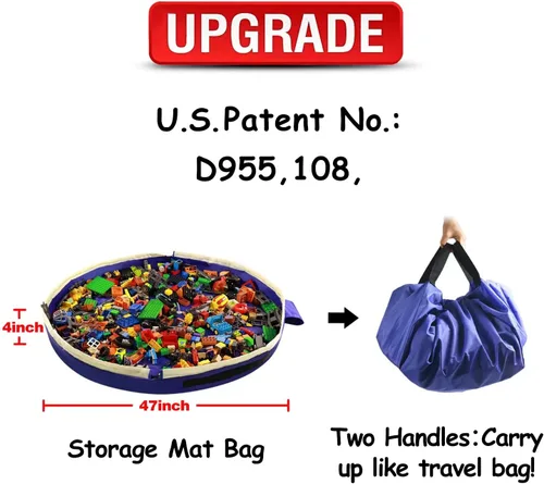 Miniatura 8 de Bolsa de almacenamiento de juguetes con cordón para Lego – Bolsa de tapete de juego, contenedor de almacenamiento de juguetes para niños con tapa