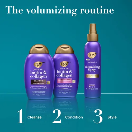Miniatura 7 de OGX Acondicionador Voluminizador Espeso y Abundante + Biotina y Colágeno, Acondicionador Enriquecido con Nutrientes con Biotina Vitamina B7 que