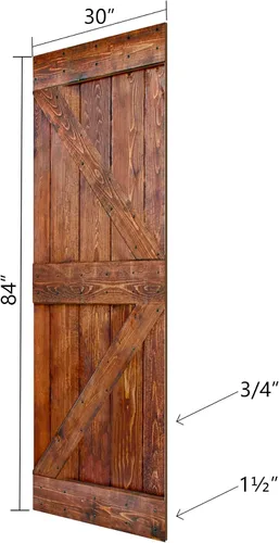 Miniatura 3 de Serie K de 60 x 84 pulgadas (30 x 84 pulgadas x 2 paneles) Puerta corredera clásica de madera maciza con acabado de nogal con riel de herrajes