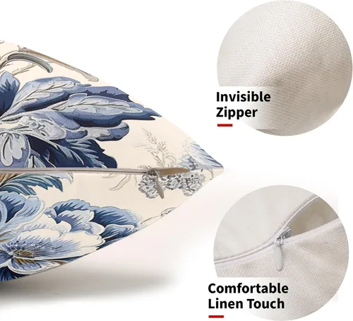 Miniatura 3 de Chinoiserie - Fundas de almohada de 20 x 12 pulgadas, fundas de almohada vintage de flores azules para primavera y verano, fundas de almohada