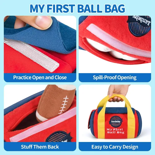 Miniatura 3 de Juguetes para Bebés Niños de 6-12 Meses – My First Sports Bag Juguetes Musicales para Bebés con 4 Pelotas Sensoriales – Baloncesto, Fútbol