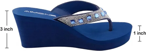 Miniatura 3 de AIMONE -Larissa - Sandalias de cuña para mujer, color azul marino, con diamantes de imitación, para playa, boda