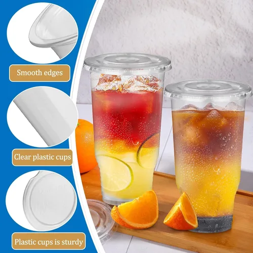 Miniatura 3 de Vasos de plástico transparente de 32 onzas con tapas, paquete de 30 vasos desechables para café, batidos, bodas, fiestas de cumpleaños, picnics