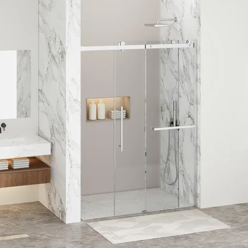 Miniatura 12 de Findepot 44-48" W x 75" H Frameless Sliding Shower Door, Shower Glass Door with 1/4" Thick Tempered Glass, Explosion-Proof Film, Easy to Clean