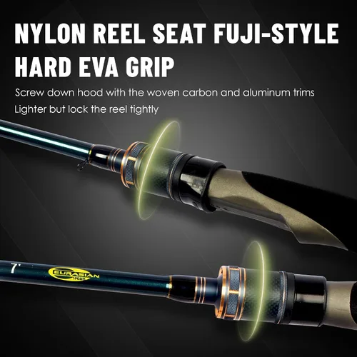 Miniatura 5 de Eurasian Sports Caña de pescar mediana Spin&Cast de grafito para pesca de lubina, cañas de pescar de fibra de carbono de 2 piezas, caña de pescar