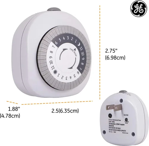 Miniatura 8 de GE Temporizador mecánico básico enchufable para interiores de 24 horas, 1 temporizador de salida polarizada, intervalos de 30 minutos, ciclo diario