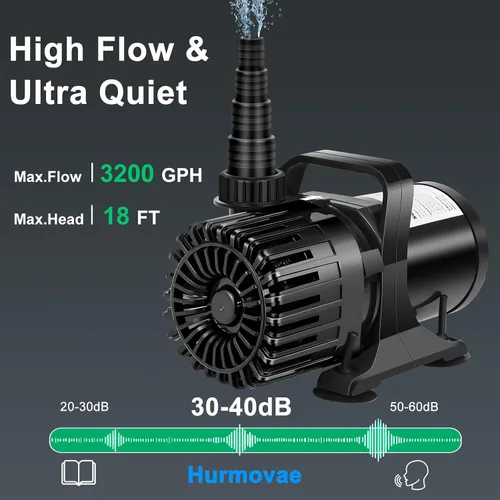 Miniatura 2 de Bomba Sumergible para Estanque de 150W 3200 GPH para Estanques al Aire Libre y Jardines Acuáticos, Bomba de Cascada para Estanque con Salida