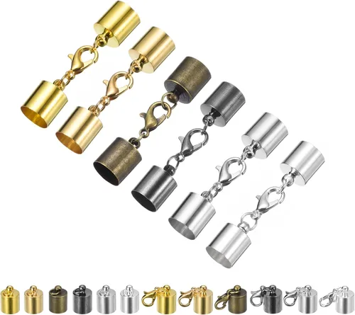 Miniatura 14 de uxcell 30 juegos de tapas de cuero de 0.157 in con cierres de pinza de langosta, terminadores de barril para hacer pulseras de cuero, 6 colores en 1