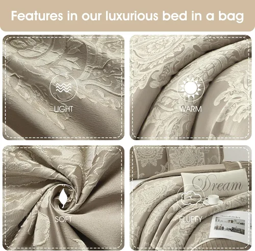 Miniatura 7 de Grand Avenue - Juego de edredón beige tamaño Queen, jacquard con juego de ropa de cama a juego de piezas sólidas, para todas las estaciones, faldón