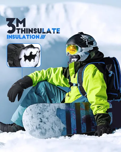Miniatura 3 de VELAZZIO Guantes de esquí impermeables y transpirables, guantes de snowboard, 3M Thinsulate aislados cálidos guantes de nieve, para hombres y mujeres