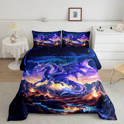 Miniatura 9 de Castle Fairy Juego de edredón con diseño de gato lindo para niños, tamaño twin, juego de ropa de cama con hojas de flores, luna, noche y cielo