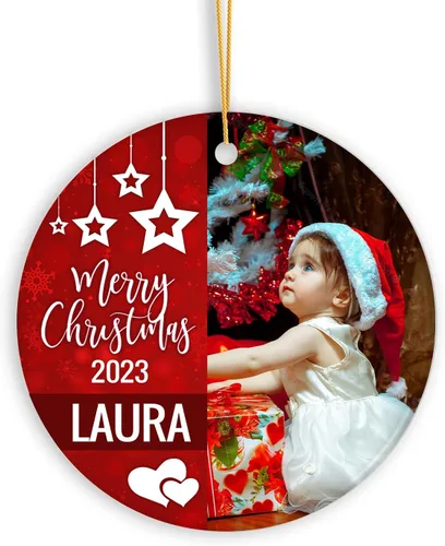 Miniatura 11 de Adorno personalizado de aniversario de boda, foto personalizada con nombre y fecha, adorno de aniversario de boda Navidad 2023, regalos de Navidad