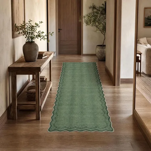 Miniatura 48 de GarveeHome Alfombra de entrada festoneada, 2 x 3, color azul sólido, lavable, alfombra floral para entrada interior, alfombra floral antideslizante