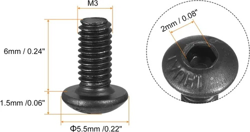 Miniatura 2 de uxcell Tornillos de cabeza de botón hexagonal M3x6mm Tornillos de acero de aleación 100pcs