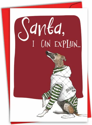 Miniatura 8 de NobleWorks - Tarjeta de felicitación navideña con sobre de 5 x 7 pulgadas, divertida nota de papel con perro (1 tarjeta) - Travesuras de perros