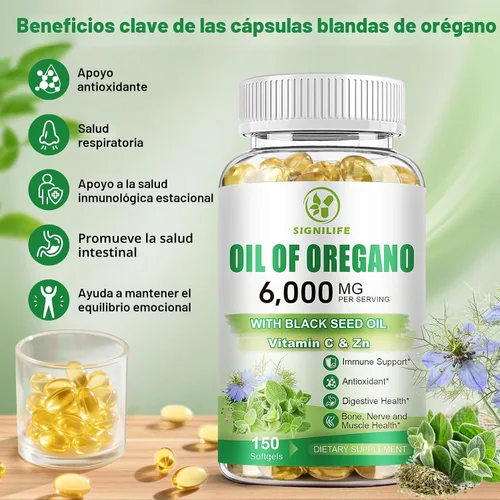 Miniatura 3 de Aceite de orégano con aceite de semilla negra, cápsulas de aceite de orégano de 6000 mg para apoyo inmunológico con alto contenido de carvacrol