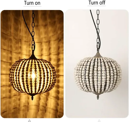 Miniatura 5 de Lámpara Colgante de Araña con Cuentas de Madera Bohemia Boho Playera Lámpara de Techo Accesorios de Iluminación