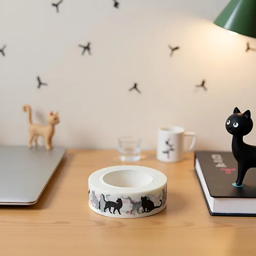 Miniatura 3 de 1 unidad de 0.591 in x 32.8 ft de dibujos animados de gato negro impresión japonés papel Washi Cintas de enmascarar cintas adhesivas decorativas