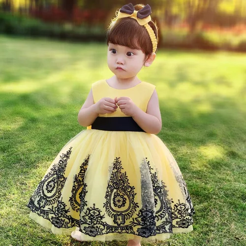 Miniatura 4 de CMMCHAAH - Vestidos de fiesta y concurso, con encaje y bordado, con lazo, tutú y diadema, para bebés y niñas, tallas 0-6T