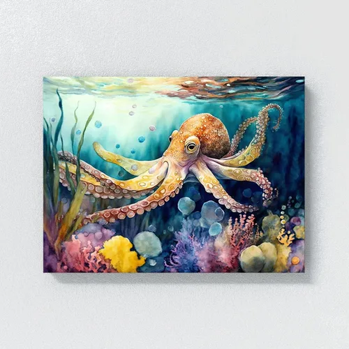 Miniatura 4 de Sense Canvas Octopus Vibrant Ocean 7 - Lienzo decorativo para decoración del hogar, póster grande de 40 x 30 pulgadas, 0.75 pulgadas