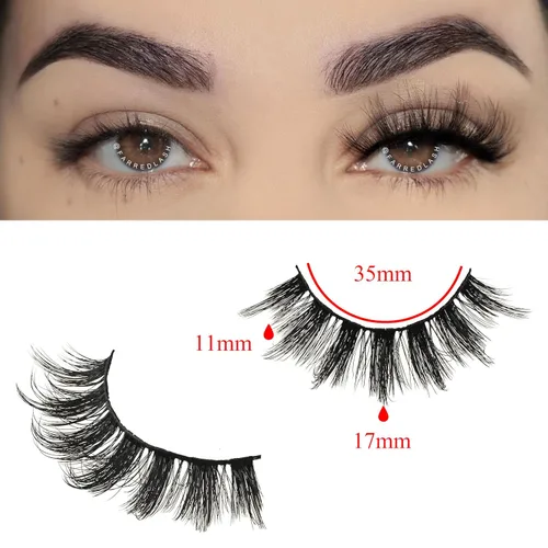 Miniatura 2 de FARRED Pestañas postizas de visón, tiras de pestañas naturales de ojo de muñeca, pestañas postizas esponjosas rizadas en D, paquete de pestañas F6