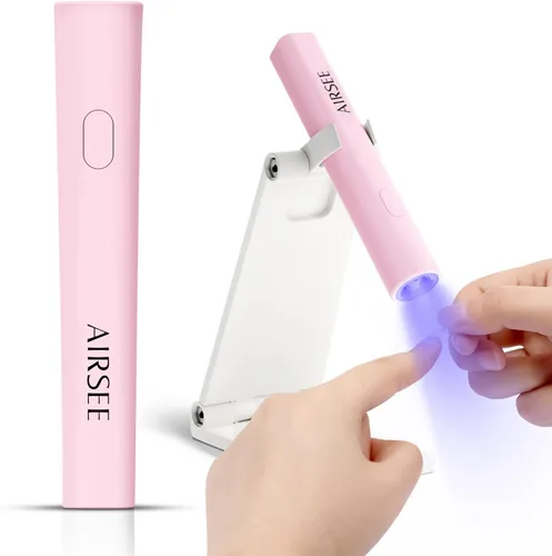 Miniatura 8 de AIRSEE Mini luz UV de mano para uñas de gel con soporte, lámparas de uñas recargables portátiles, 2 temporizadores para extensión rápida, decoración
