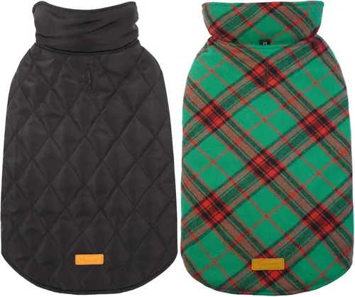 Miniatura 11 de Kuoser - Abrigo rojo para perro, abrigo de invierno a cuadros, impermeable, reversible, S-XS