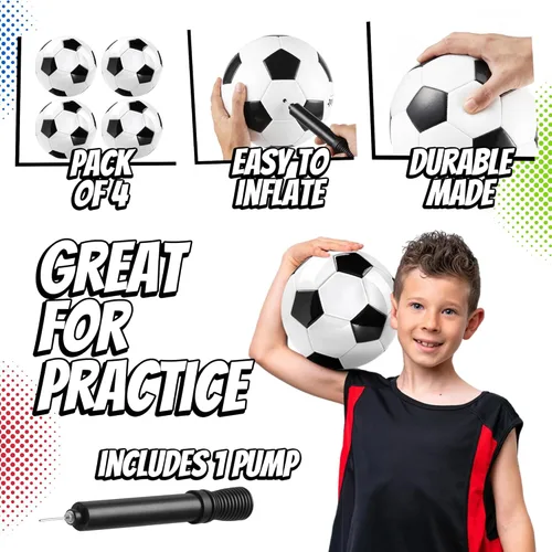 Miniatura 2 de PlayBolt Black & White Soccer Balls - Sizes 2, 3, 4, 5 for Kids, Toddlers & Adults - Pack of 1 or 4 with Pump