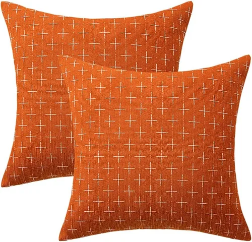 Miniatura 42 de MIULEE - Juego de 2 fundas de almohada decorativas de lino de arpillera navideñas, modernas, estilo campestre, rústicas, tejidas, con textura