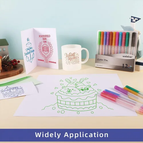 Miniatura 6 de Juego de bolígrafos de gel con purpurina compatible con Cricut Maker 3/Maker 4/Maker/Explore 3/4/5/Air 2/Air, juego de 12 bolígrafos de punta media