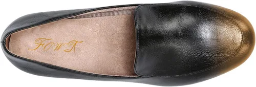 Miniatura 5 de FOWT Mocasines clásicos negros o dos tonos con corte en V lateral para mujer, punta redonda, tacón grueso medio, estilo simple, zapatos unisex