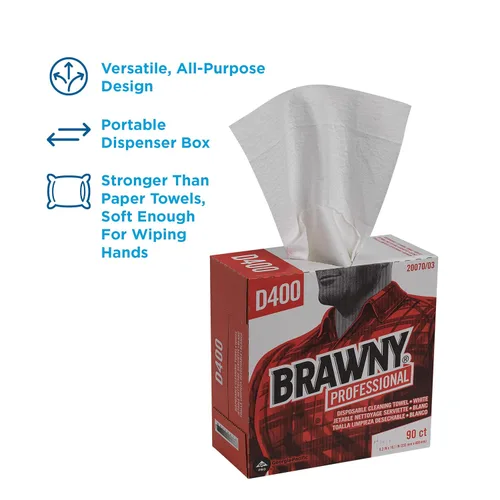 Miniatura 2 de GEORGIA-PACIFIC Brawny Professional D400 - Toalla de limpieza desechable, caja alta, color blanco, 1 caja (20070/03)