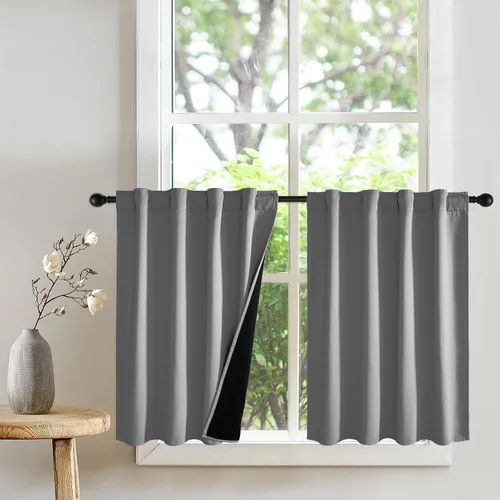 Miniatura 38 de PONY DANCE Cortinas opacas 100% cortas de 24 pulgadas de largo, medias cortinas con aislamiento térmico para ventanas pequeñas con parte trasera