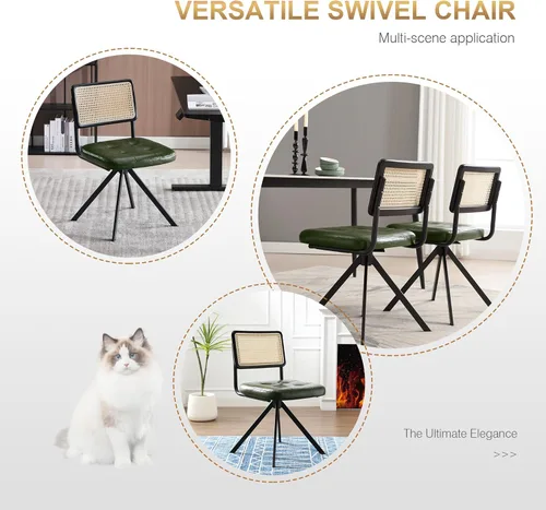 Miniatura 6 de Zesthouse Silla de escritorio de ratán sin ruedas, silla de oficina moderna de mediados de siglo con malla de caña y respaldo de madera, silla Verde