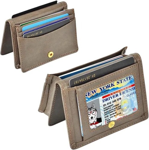 Miniatura 3 de XEYOU Funda para tarjetas de crédito para mujer, tarjetero con bolsillo frontal para mujer, Cartera plegable para tarjetas marrón oscuro, Moderno